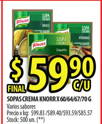 Punto Mayorista Knorr Sopas Crema x 60/64/67/70 G oferta