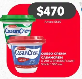Supermercados Tadicor Queso Crema Casancrem x 290g entero / light oferta