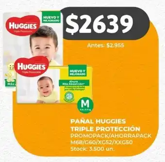 Supermercados Tadicor Pañal Huggies Triple Protección Promopack / Ahorrapack M68/G60/XG52/XXG50 oferta