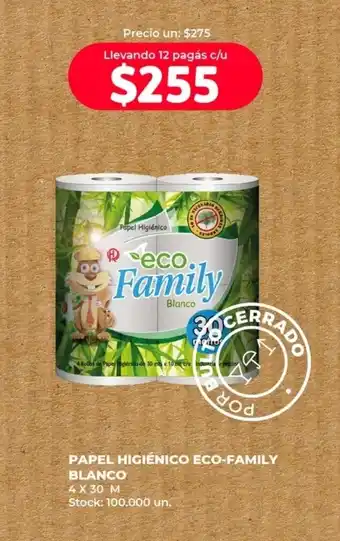 Supermercados Tadicor Papel Higiénico Eco Family Blanco 4 x 30m oferta