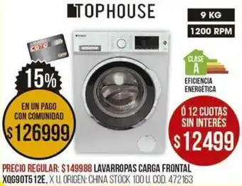 Coto Tophouse Lavarropas Carga Frontal 9kg oferta