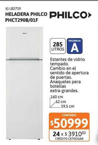 Cetrogar Heladera Philco Phct290b 01f oferta
