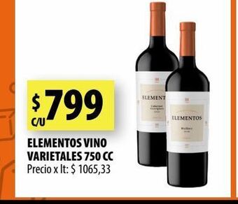 Punto Mayorista Elementos vino varietales 750 cc oferta