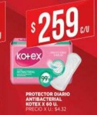 Supermercados DIA Protector Diario Antibacterial Kotex x 60U oferta