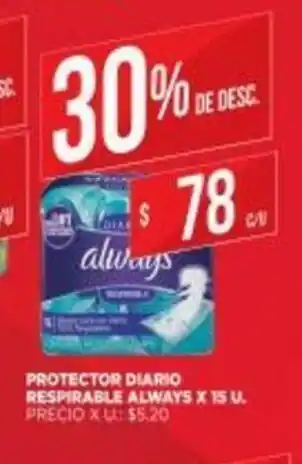 Supermercados DIA Protector Diario Respirable Always x 15 u oferta