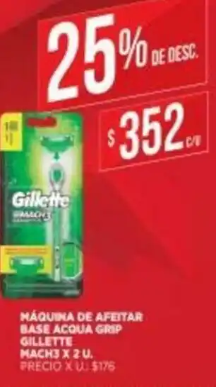 Supermercados DIA Máquina de Afeitar Base Acqua Grip Gillette Mach3 x 2 u oferta