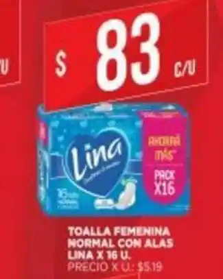 Supermercados DIA Toalla Femenina Normal Con Alas Lina x 16 u oferta