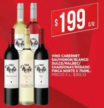 Supermercados DIA Vino Cabernet/Sauvignon/Blanco Dulce/Malbec/Chardonay/ Rosado Finca Norte x 750 ml oferta