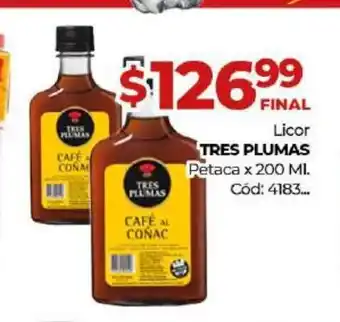 Diarco Tres Plumas Licor Petaca x 200ml oferta