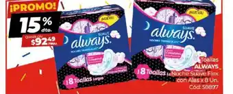 Diarco Always Toallas Noche Suave Flex xon alas x 8un oferta