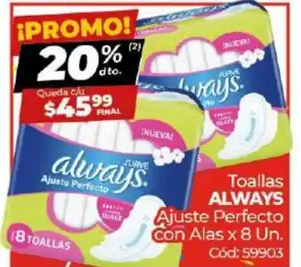 Diarco Always Toallas Ajuste Perfecto con Alas x 8un oferta