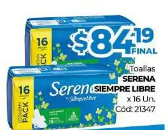 Diarco Serena Siempre Libre Toallas x 16un oferta