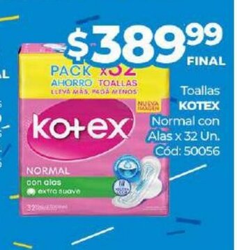 Diarco Kotex Toallas Normal con Alas x 32un oferta