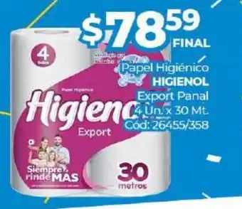 Diarco Higienol Papel Higienico Export Panal 4un x 30mt oferta