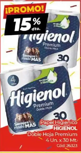 Diarco Higienol Papel Higienico Doble Hoja Premium 4un x 30mt oferta