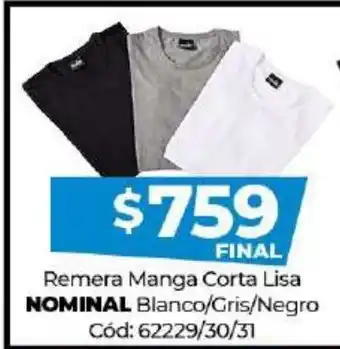 Diarco Nominal Remera Manga Corta Lisa Blanco/Gris/Negro oferta