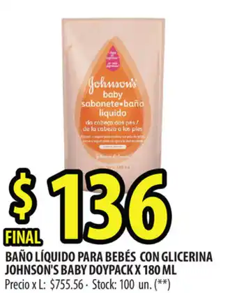 Punto Mayorista Johnson's Baby Baño Líquido para bebés con glicerina doypack x 180 ml oferta