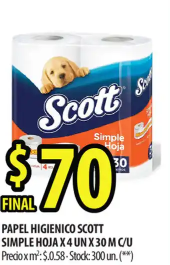 Punto Mayorista Scott Papel Higienico Simple Hoja x 4 un x 30 m c/u oferta