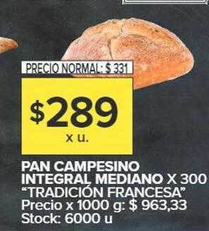 Carrefour Pan campesino integral mediano oferta
