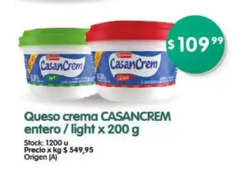 Supermercados Buenos Días Casancrem Queso crema entero / light x 200 g oferta