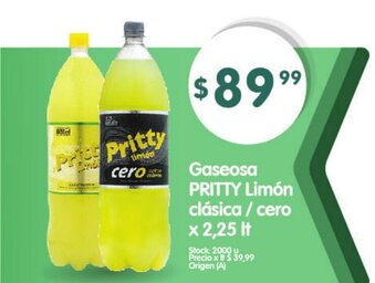 Supermercados Buenos Días Pritty Gaseosa Limón clásica / cero x 2,25 lt oferta