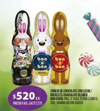 Coto Bon O Bon Chocolate Blanco/ Rocklets Conejo De Chocolate Con Leche x 110g oferta