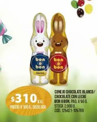 Coto Bon O Bon Conejo Chocolate Blanco/ Chocolate Con Leche x 50g oferta