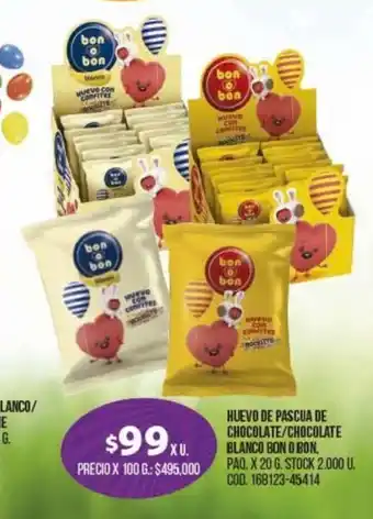 Coto Bon O Bon Huevo De Pascua De Chocolate/ Chocolate Blanco x 20g oferta