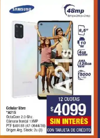 Lombardi Samsung Celular libre "A21S 48mp 6,5" 10 4GB 128GB 5000 oferta