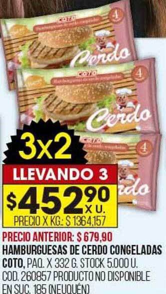 Coto Hamburguesas de cerdo congeladas coto oferta