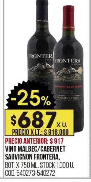 Vino malbec cabernet sauvignon frontera
