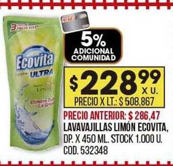 Coto Lavavajillas limón ecovita oferta