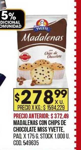 Coto Madalenas con chips de chocolate miss yvette oferta