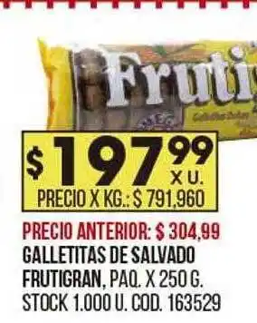 Coto Galletitas de salvado frutigran oferta