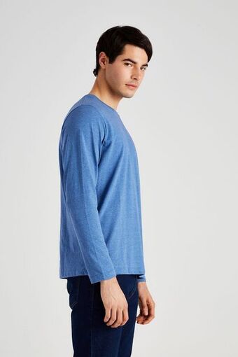 Macowens Remera de jersey manga larga lisa azul melange oferta