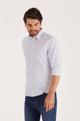 Macowens Camisa a rayas azul marino oferta