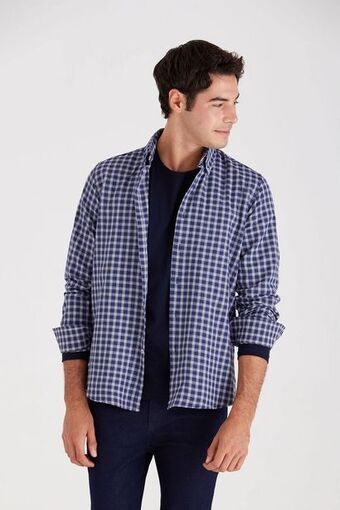 Macowens Camisa a cuadros azul marino oferta