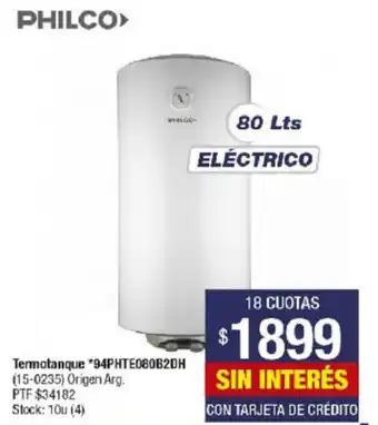 Philco Termotanque 94PHTE080B2DH 80 Lts Eléctrico