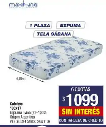 Colchón 80x17 1 Plaza Espuma Tela Sábana