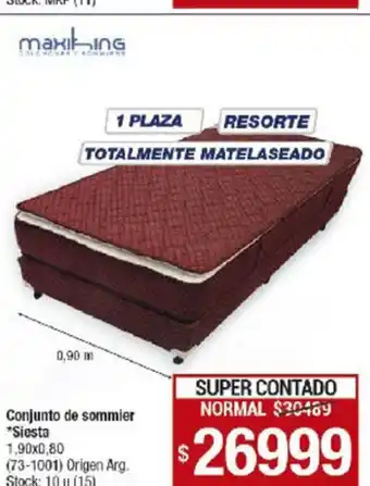 Lombardi Conjunto de sommier Siesta 1 Plaza Resorte Totalmente Matelaseado oferta