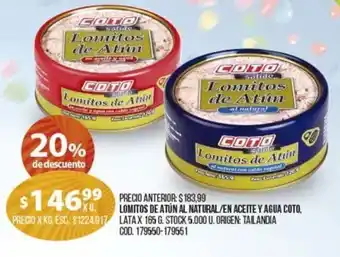 Coto Coto Lomitos De Atún Al Natural/ En Aceite Y Agua x 165g oferta