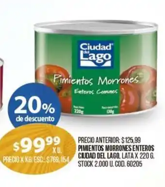 Coto Ciudad Del Lago Pimientos Morrones Enteros x 220g oferta