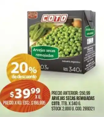 Coto Coto Arvejas Secas Remojadas x 340g oferta