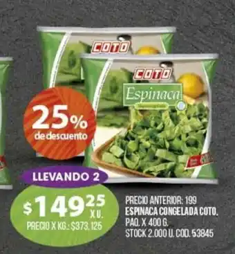 Coto Coto Congelada Espinaca x 400g oferta