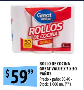 Punto Mayorista Rollo de Cocina Great Value x 3 x 50 Paños oferta