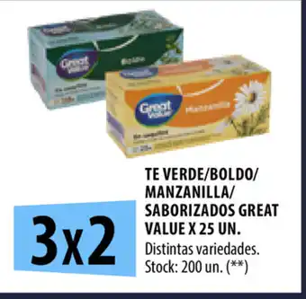 Punto Mayorista Te Verde/Boldo/Manzanilla/Saborizadas Great Value x 25 un oferta