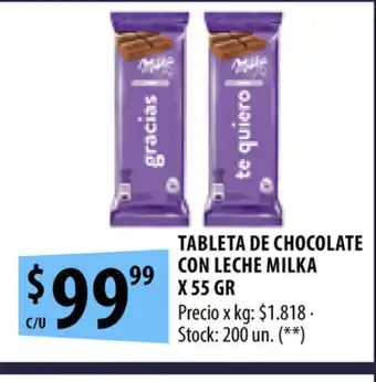 Punto Mayorista Tableta de chocolate con leche milka x 55 gr oferta
