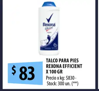 Punto Mayorista Talco Para Pies Rexona Efficient x 100 gr oferta