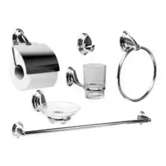 Frávega Set accesorios baño ducha 6 pzs. acero inox vidrio tawak sf oferta