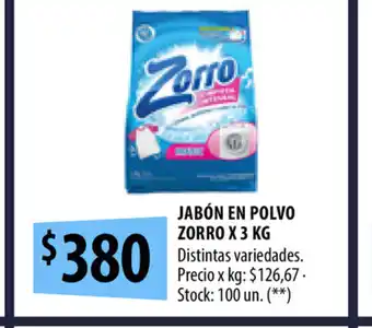 Punto Mayorista Jabón En Polvo Zorro x 3 kg oferta